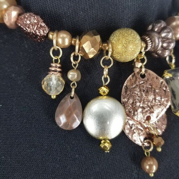 Treska Gold Mixed Metallic Beaded Choker Necklace Earring Bracelet Set Boho - Picture 3 of 12